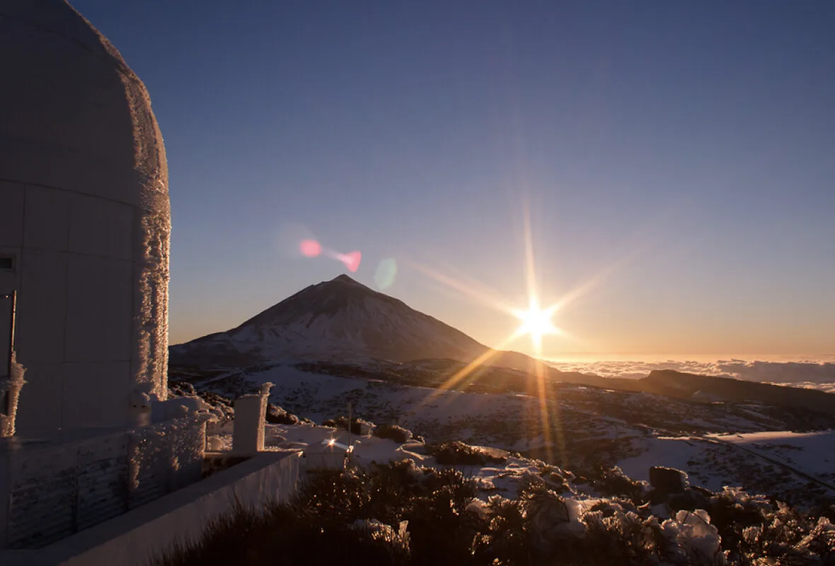 Sunrise over Mount Teide and the Teide Observatory on the Canary Islands, where Tyler stayed 10 days to study astronomy